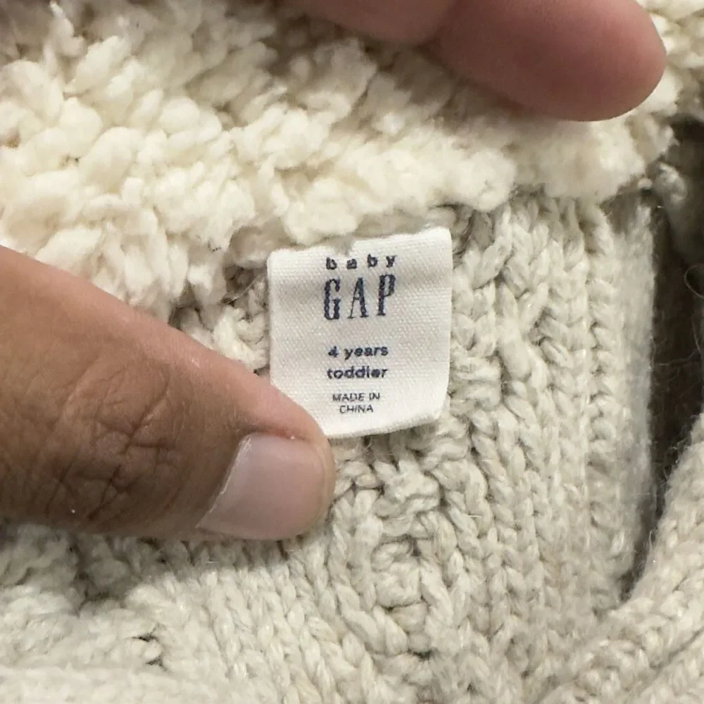 Baby Gap Boys Beige Oatmeal Knit Sweater Size 4yrs Toddler 100% Cotton CableKnit